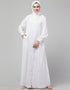 Chic White Hidden Placket front open casual Abaya Front View
